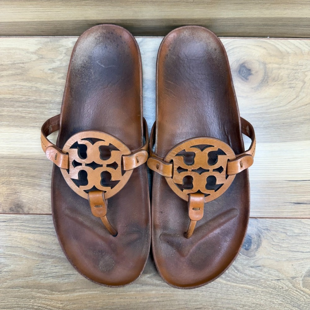 Tory Burch Cloud Miller Tan Sandals Womens 10 Vacation Resort Walking Thong - Picture 5 of 10